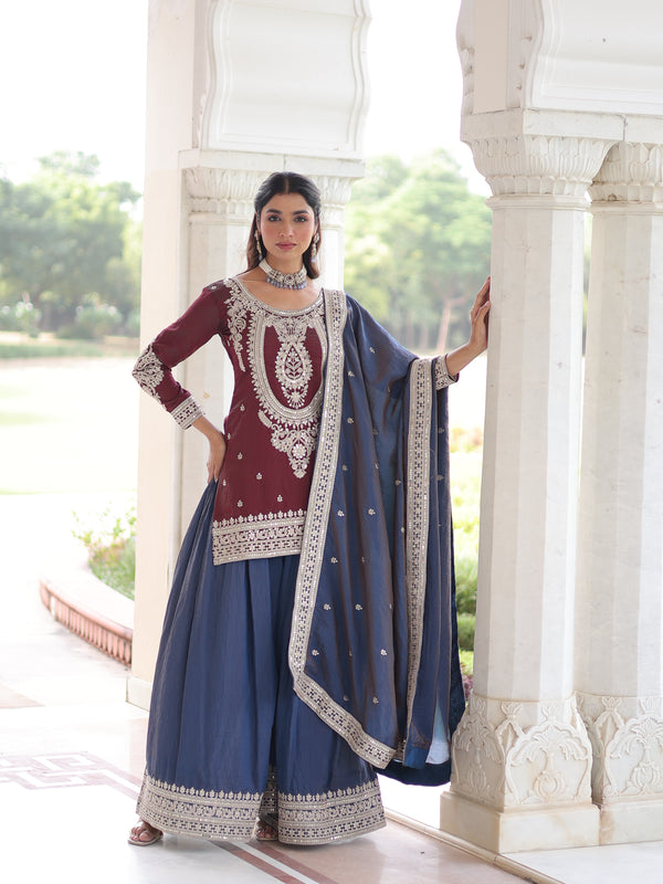Sequins Embroidered Palazzo Set with Dupatta