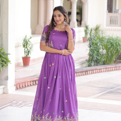 Vichitra Silk Sequins Embroidered Gown with Koti Jacket