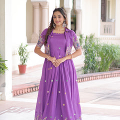 Vichitra Silk Sequins Embroidered Gown with Koti Jacket
