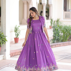Vichitra Silk Sequins Embroidered Gown with Koti Jacket
