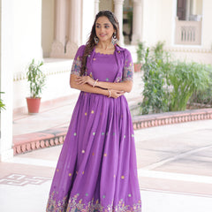 Vichitra Silk Sequins Embroidered Gown with Koti Jacket