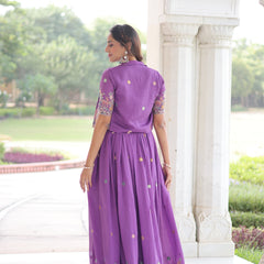 Vichitra Silk Sequins Embroidered Gown with Koti Jacket