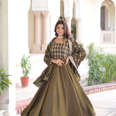 NC Vichitra Sequins Zari Embroidered Kali Gown with Dupatta