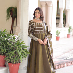 NC Vichitra Sequins Zari Embroidered Kali Gown with Dupatta