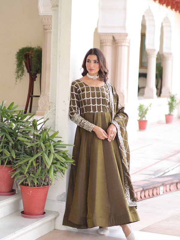 NC Vichitra Sequins Zari Embroidered Kali Gown with Dupatta