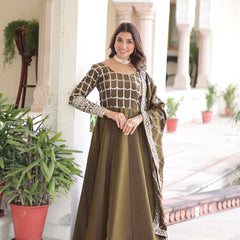 NC Vichitra Sequins Zari Embroidered Kali Gown with Dupatta