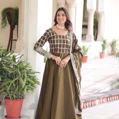 NC Vichitra Sequins Zari Embroidered Kali Gown with Dupatta