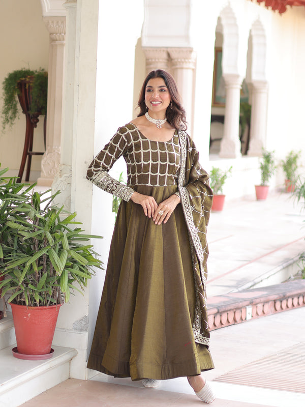 NC Vichitra Sequins Zari Embroidered Kali Gown with Dupatta
