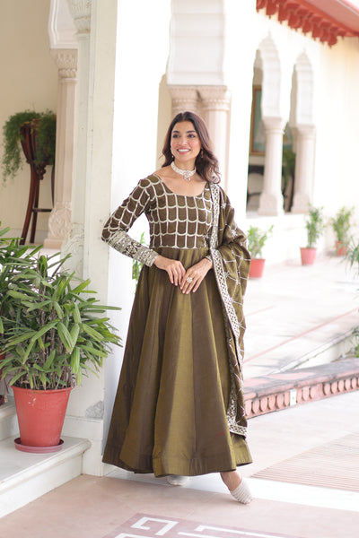 NC Vichitra Sequins Zari Embroidered Kali Gown with Dupatta