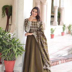 NC Vichitra Sequins Zari Embroidered Kali Gown with Dupatta