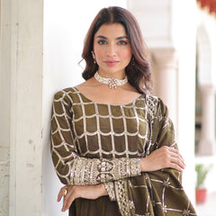 NC Vichitra Sequins Zari Embroidered Kali Gown with Dupatta