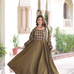 NC Vichitra Sequins Zari Embroidered Kali Gown with Dupatta