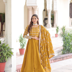 NC Vichitra Sequins Zari Embroidered Kali Gown with Dupatta