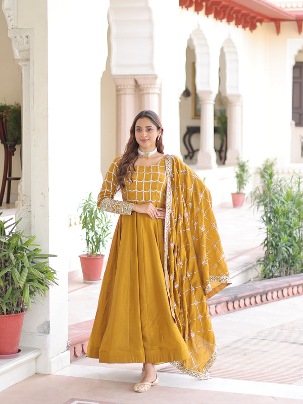 NC Vichitra Sequins Zari Embroidered Kali Gown with Dupatta