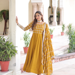 NC Vichitra Sequins Zari Embroidered Kali Gown with Dupatta