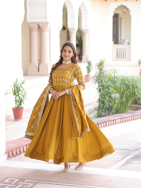 NC Vichitra Sequins Zari Embroidered Kali Gown with Dupatta