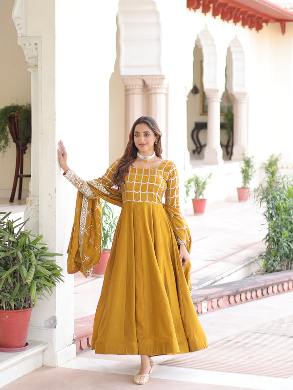 NC Vichitra Sequins Zari Embroidered Kali Gown with Dupatta