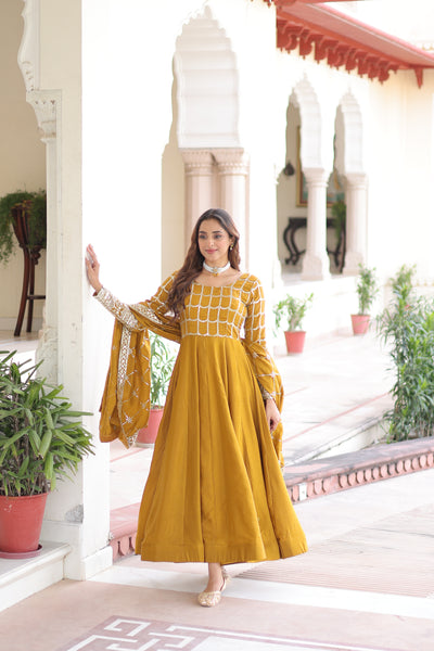 NC Vichitra Sequins Zari Embroidered Kali Gown with Dupatta