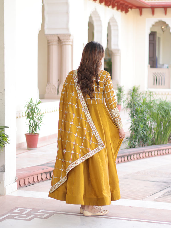 NC Vichitra Sequins Zari Embroidered Kali Gown with Dupatta