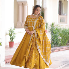 NC Vichitra Sequins Zari Embroidered Kali Gown with Dupatta