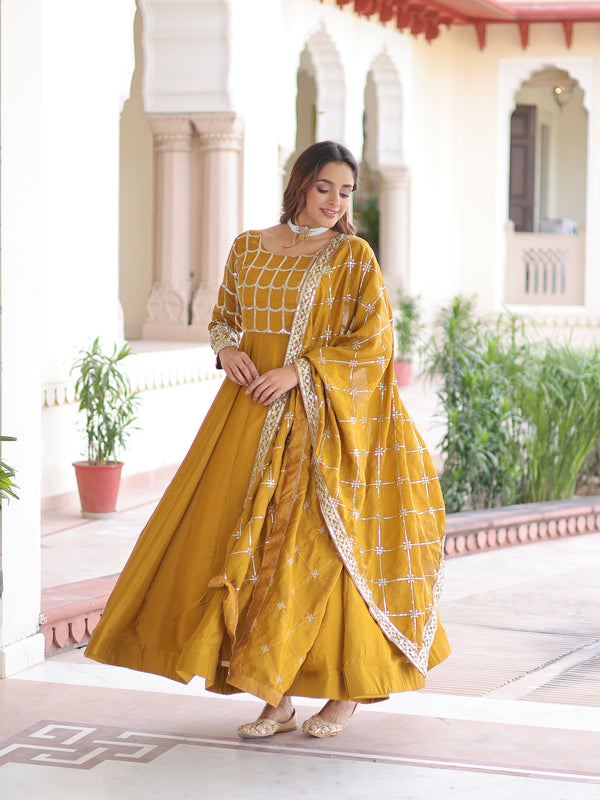 NC Vichitra Sequins Zari Embroidered Kali Gown with Dupatta