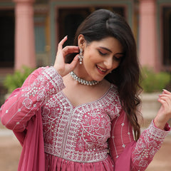 Faux Georgette Sequins Embroidered Palazzo Suit with Dupatta