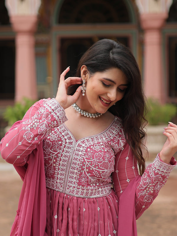 Faux Georgette Sequins Embroidered Palazzo Suit with Dupatta