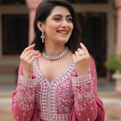 Faux Georgette Sequins Embroidered Palazzo Suit with Dupatta
