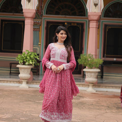 Faux Georgette Sequins Embroidered Palazzo Suit with Dupatta