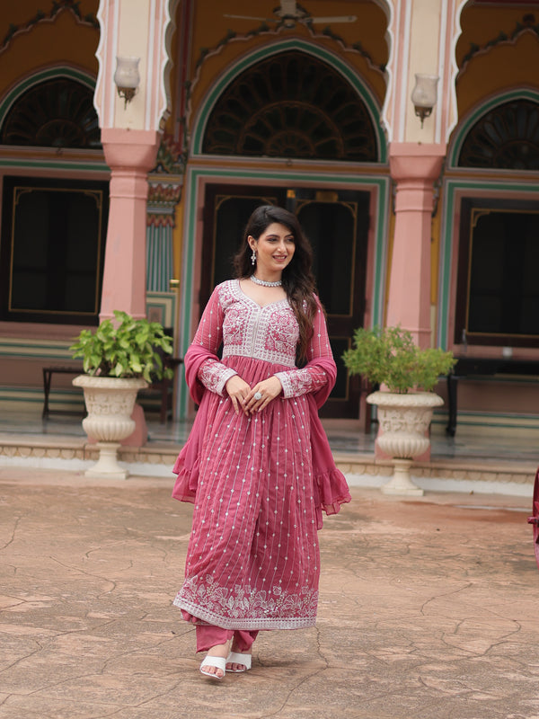 Faux Georgette Sequins Embroidered Palazzo Suit with Dupatta