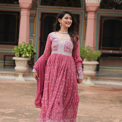 Faux Georgette Sequins Embroidered Palazzo Suit with Dupatta