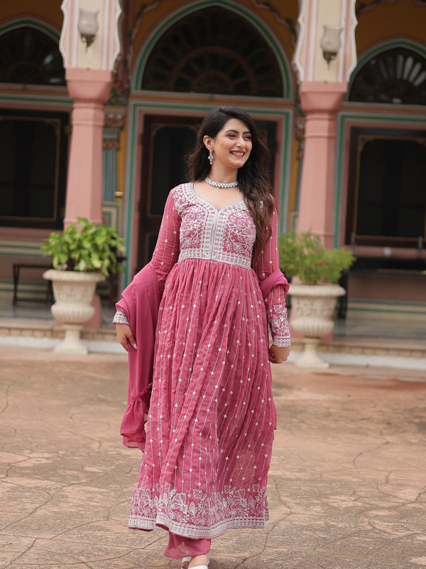 Faux Georgette Sequins Embroidered Palazzo Suit with Dupatta