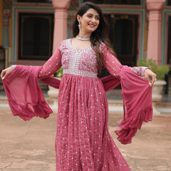 Faux Georgette Sequins Embroidered Palazzo Suit with Dupatta