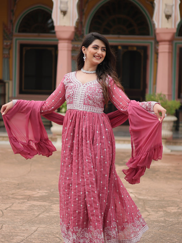Faux Georgette Sequins Embroidered Palazzo Suit with Dupatta