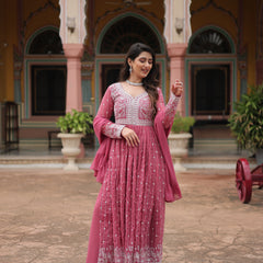 Faux Georgette Sequins Embroidered Palazzo Suit with Dupatta