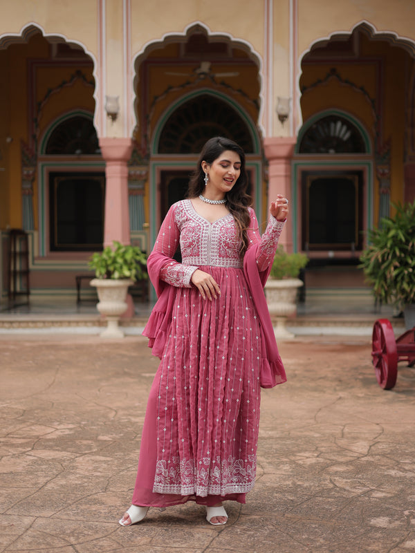 Faux Georgette Sequins Embroidered Palazzo Suit with Dupatta