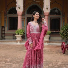 Faux Georgette Sequins Embroidered Palazzo Suit with Dupatta