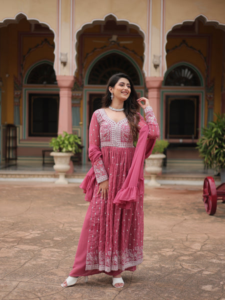 Faux Georgette Sequins Embroidered Palazzo Suit with Dupatta