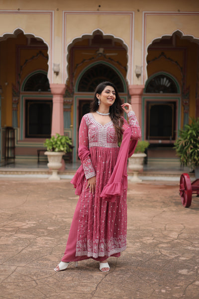 Faux Georgette Sequins Embroidered Palazzo Suit with Dupatta