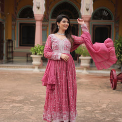 Faux Georgette Sequins Embroidered Palazzo Suit with Dupatta