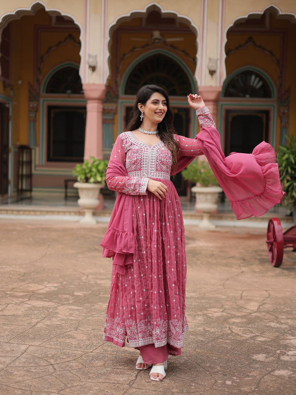 Faux Georgette Sequins Embroidered Palazzo Suit with Dupatta