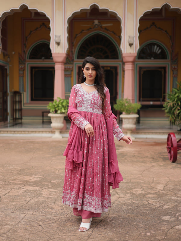 Faux Georgette Sequins Embroidered Palazzo Suit with Dupatta