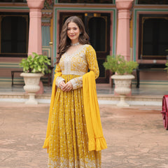 Faux Georgette Sequins Embroidered Palazzo Suit with Dupatta