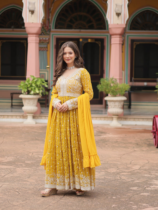 Faux Georgette Sequins Embroidered Palazzo Suit with Dupatta