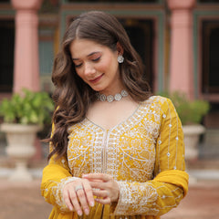Faux Georgette Sequins Embroidered Palazzo Suit with Dupatta
