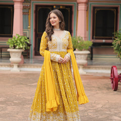 Faux Georgette Sequins Embroidered Palazzo Suit with Dupatta