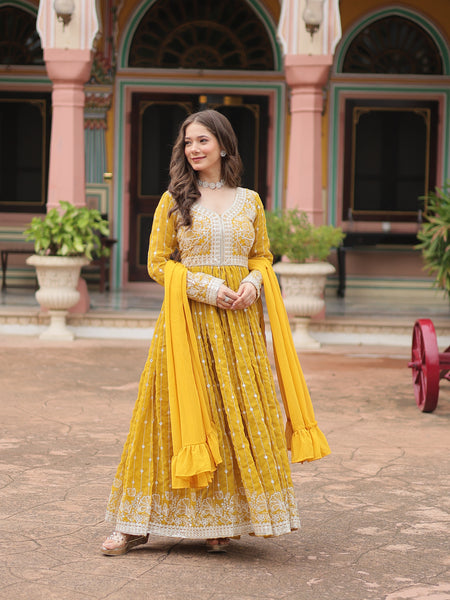Faux Georgette Sequins Embroidered Palazzo Suit with Dupatta