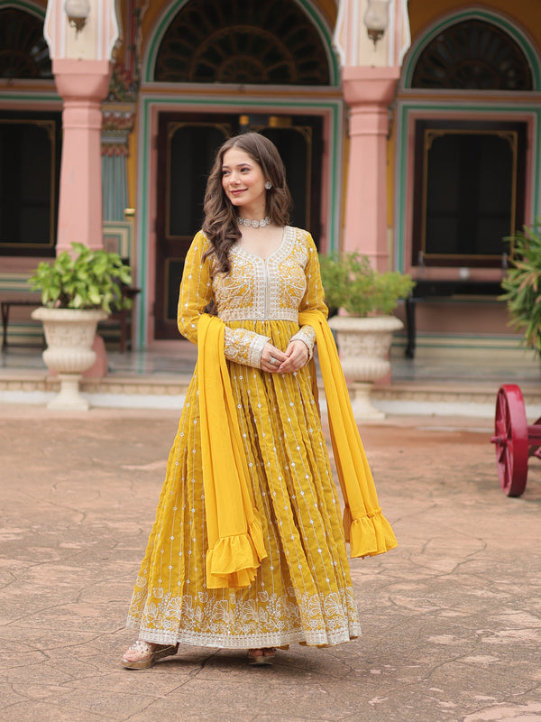 Faux Georgette Sequins Embroidered Palazzo Suit with Dupatta