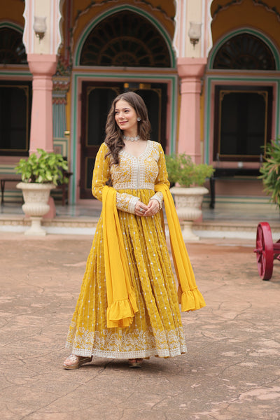 Faux Georgette Sequins Embroidered Palazzo Suit with Dupatta