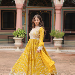 Faux Georgette Sequins Embroidered Palazzo Suit with Dupatta